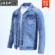 JEEP SPIRIT純棉牛仔外套男休閑夾克寬松2024春季新款上衣秋冬翻領牛仔衣潮流 【淺藍色 純棉】 M 【100-115斤可選】