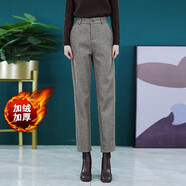 婳如嫣加絨加厚毛呢褲子女秋冬2025新款寬松蘿卜褲高腰顯瘦呢子哈倫女褲 卡其色加絨 L