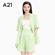 A21女裝時(shí)尚高級感寬松短袖小西服氣質(zhì)通勤西裝休閑外套女 豆綠 M