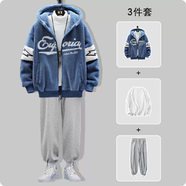 項(xiàng)后【項(xiàng)后】羊羔絨外套男套裝冬季棉襖連帽加厚棉衣棉服學(xué)生三件套裝 藍(lán)色棉衣加絨506+毛衣+加絨褲子 L