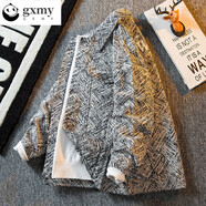 gxmy格子刺繡字母小香風(fēng)休閑外套男潮牌高街痞帥炸街牛仔夾克衣服男裝 黑色 XL