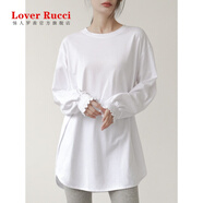 LOVER RUCCI中長款白色長袖t恤女遮屁股衛(wèi)衣內(nèi)搭疊穿打底衫 搭配鯊魚褲的上衣 白色-純棉 S 80-105斤