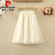 皮爾卡丹（pierre cardin）歐根紗半身裙女夏季新款高腰薄款中裙小個子口袋a字裙子紗裙短裙 杏色 均碼