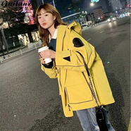 貴蘭姿工裝外套女士春秋季2025新款高檔韓版學(xué)生小香風(fēng)寬松風(fēng)衣上衣服 黃色 M （建議100-120斤）