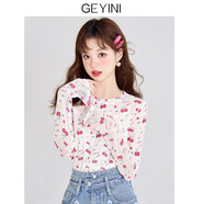 歌依妮2025夏季女裝櫻桃圖案蕾絲洋氣小眾網(wǎng)紗內搭雪紡長(cháng)袖t恤上衣 白色 S