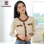 AEMAPE2026秋季小香風(fēng)外套圓領(lǐng)短款針織衫女上衣小款韓版時(shí)尚 杏色 M