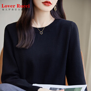 LOVER RUCCI法國純棉線(xiàn)針織衫女長(cháng)袖寬松加厚內搭打底衫2025新款秋冬的毛衣 黑色 L 125-140斤