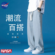 阿雷沃潮牌男裝直筒褲男抽繩束腳牛仔褲男寬松春秋季學(xué)生高街牛仔褲子男 淺藍色(春秋款)  S(158-165cm 90-105斤)