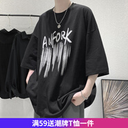 嘉曄夏季歐美國潮t恤男生短袖上衣潮牌潮流情侶oversize半袖體恤 黑色 L