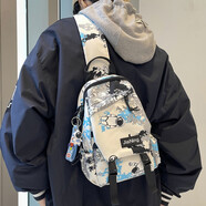 法德陸 斜挎包男胸包單肩小背包男士包包男生運動挎包11英寸平板收納包 jianing1003藍色+太空人掛件