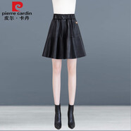 皮爾卡丹（pierre cardin）2024新款海寧真皮皮裙半身裙女秋冬修身顯瘦韓版松緊高腰a字短裙 黑色 XL