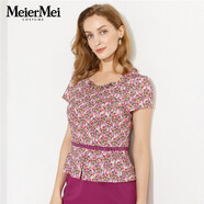 MeierMei玫而美品牌專柜時(shí)尚氣質(zhì)粉花連身裙女中長(zhǎng)款短袖連衣裙 H58 40