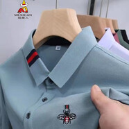 稻草人短袖t恤男棉質(zhì)夏季商務(wù)休閑男裝寬松POLO翻領(lǐng)衫中青年T恤半袖上衣 淺藍色 170/L