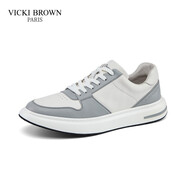未畢（VICKI BROWN）【VB男鞋】法國品牌時(shí)尚休閑板鞋舒適百搭小白鞋男士皮鞋子男軟底 白灰 42