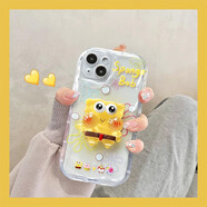 九品勝世可愛(ài)立體海綿寶寶14手機殼iPhone13/12手機套11pro新款xr火xsmax情侶7/8p卡通15plus創(chuàng  )520禮物 透明海綿寶寶+支架【透明奶油紋】 iPhone 15