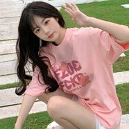 薩姆依 日系甜美純棉短袖T恤女學(xué)生夏季新款寬松oversize粉色小清新上衣 粉色【高品質(zhì)純棉】 M