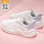 361°女鞋運(yùn)動(dòng)鞋女跑步鞋秋季新款女鞋皮面軟底戶外慢跑鞋子女休閑鞋 羽毛白/薄霧灰-3 35