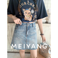 美洋（MEIYANG）彩繪牛仔半裙 藝術(shù)個(gè)性手工點(diǎn)墨A字半身短裙 藍色 M