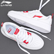 李寧（LI-NING）板鞋男鞋子春夏季男士運動鞋2025新款潮流皮面防潑水滑板鞋休閑鞋 標準白/朱砂紅 42