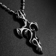 玄境堂 十字架火焰劍鈦鋼項鏈男士個(gè)性吊墜款狼牙圖騰飾品掛件 圓珠鏈 55cm長(cháng) 2.5mm粗 吊墜+配鏈