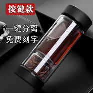茶之戀 一鍵隔離式茶水分離泡茶杯過濾杯子便攜茶杯雙層玻璃杯水杯 皮紋黑 360ML