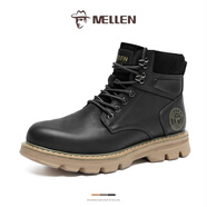 名郎真皮馬丁靴男冬季保暖高幫大黃靴時(shí)尚防滑靴子男 黑色 【皮鞋尺碼】 40