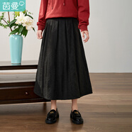 茵曼（INMAN）2024年春季女裝新款新中式純棉A字半身裙 午夜黑 L