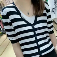 詩(shī)婭達（SHIYADA）冰絲短袖t恤女2025夏季女裝新款韓版寬松百搭顯瘦休閑上衣打底衫 黑白色 2XL 建議125-140斤