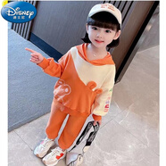 迪士尼（Disney）女童純棉套裝秋裝2024新款洋氣兒童運動(dòng)裝女孩衣服女寶寶春秋兩件 品牌童裝-耳朵熊套裝   桔色 品牌童裝-130cm 身高125厘米左右