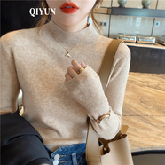 QIYUN品牌針織衫女半高領(lǐng)打底衫內(nèi)搭秋冬洋氣毛衣年新款黑色上衣 淺奶奶灰 均碼【106-114斤】