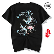 天龍致尊（Denon supreme）短袖t恤男裝夏季中國(guó)風(fēng)仙鶴刺繡純棉寬松國(guó)潮情侶上衣服男士T恤衫 606雙鳳黑色 XL(建議145-155斤)