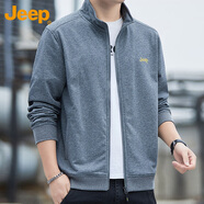 吉普（JEEP）衛(wèi)衣男春秋季休閑開衫外套男士寬松立領(lǐng)衣服男裝 灰色 2XL 