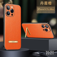 迪言 適用蘋(píng)果14plus手機殼皮套情侶高級感貼皮全包防摔支架時(shí)尚iPhone13ProMax后外殼 橙色 iPhone 14promax