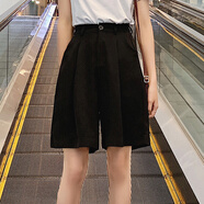 魔之韻時(shí)尚女士羊毛呢短褲秋冬新款高腰顯瘦A字直筒休閑百搭厚短褲9019 黑色 XL 【119-130斤左右】