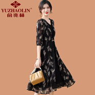 俞兆林（YUZHAOLIN）媽媽秋裝連衣裙假兩件套洋氣2025新款時(shí)尚中老年女人夏季黑色裙子 黑色 4XL (參考145-160斤)