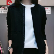 皮爾卡丹（pierre cardin）2025春秋季新款女士短外套開(kāi)衫夾克棒球服休閑上衣中年媽I媽裝針 1914-黑色 L (建議100斤-115斤)