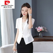 皮爾卡丹針織輕奢高檔品牌夏天白色短袖西裝女百搭外套修身薄款夏季短款網(wǎng) 白色 M