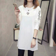 蘭威費雷女裝春秋裝新款寬松長(cháng)袖TT恤女上衣打底衫 白色面料1002 長(cháng)袖 4XL