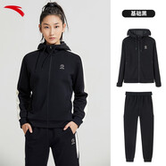 安踏女裝運(yùn)動套裝女2023春季連帽針織開衫小腳褲運(yùn)動休閑衛(wèi)褲女兩件套