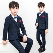 小熊精靈（xiaoxiongjingling）童裝套裝男童禮服兒童小西裝秋冬季寶寶韓版花童主持人朗誦演出服 五件套(外套褲子馬甲胸花領(lǐng)結) 23碼/170碼建議75-82斤