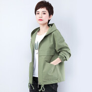 邁帛純棉短外套女春秋韓版寬松中年女裝40-50歲長(cháng)袖休閑上衣短款風(fēng)衣 豆綠色 4XL（160-175斤）