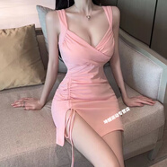 欲動(dòng)夜場(chǎng)性感女裝顯瘦夜店性感連衣裙洗浴按摩短裙連衣裙技師工作服 粉色 S