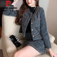 皮爾卡丹（pierre cardin）小香風(fēng)套裝2025新款女秋冬季洋氣減齡時(shí)尚氣質(zhì)名媛冬裙兩件套 灰色(兩件套) M