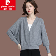 皮爾卡丹（pierre cardin）秋外套2025年新款女蝙蝠袖毛衣外搭上衣羊.毛針織開(kāi)衫羊絨春秋 灰色 2XL