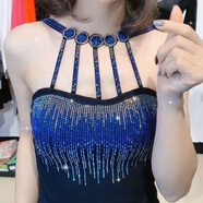 掉帶背心新款女美背吊帶歐洲站2020春夏季新款韓版時(shí)尚洋氣背心燙鉆美背吊帶打底女潮a 838藍(lán)白鉆（常規(guī)無 絨） 小碼 (80-120斤)