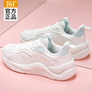 361°女鞋運動(dòng)鞋女跑步鞋秋季新款女鞋皮面軟底戶(hù)外慢跑鞋子女休閑鞋 羽毛白/薄紗藍-2 39