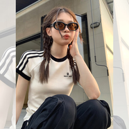 小野七天條紋正肩短袖t恤女夏裝設(shè)計(jì)感辣妹修身顯瘦白色體恤短上衣 小野條紋T白色 M