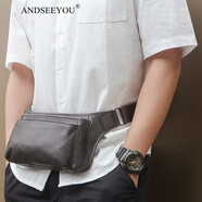 ANDSEEYOU品牌 斜挎包男 新款頭層牛皮腰包男真皮胸包時尚休閑單肩包斜挎包登山運動腰包男 咖啡色