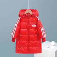 品牌斷碼兒童服男女童中長(cháng)款2024新款洋氣加厚服中大童裝外套 紅色免洗 150cm