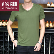 俞兆林莫代爾男士休閑百搭加大碼短袖t恤薄款舒適V領(lǐng)中老年人老頭汗衫 短V領(lǐng)軍綠 S